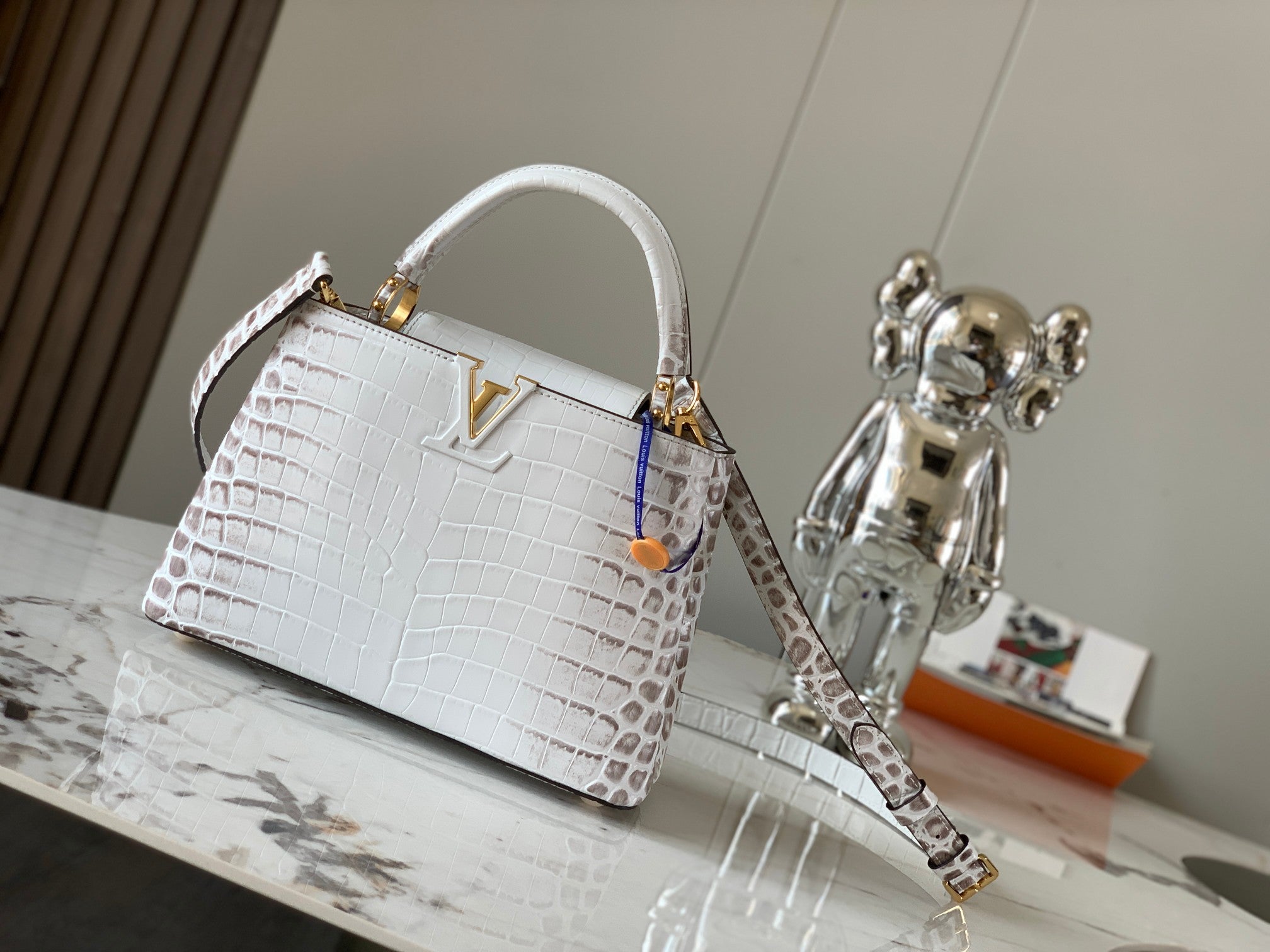 Louis Vuitton Women's White Leather Crocodile Embossed Twist MM Shoulder Bag